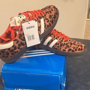 New never worn Adidas Samba OG Animal Print Sneakers with Red and White Accents